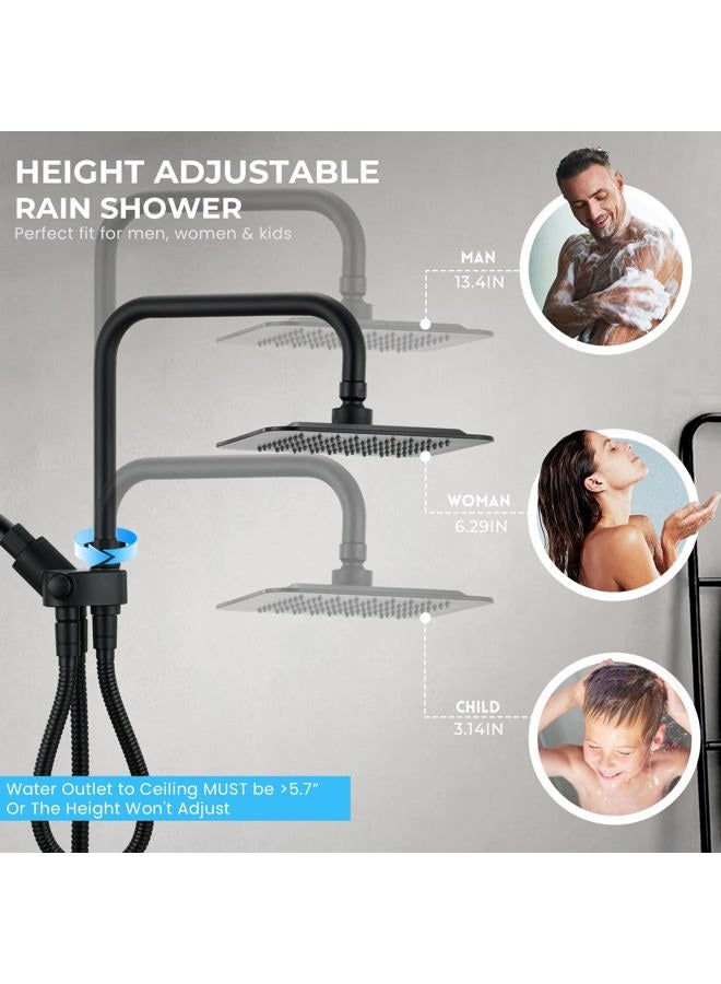 Ryamen Dual Shower Head Combo, Black 8'' High Pressure Rain/Rainfall Shower Head,5 Settings Adjustable Handheld Showers,with 15" Height Adjustable Slide Bar,Holder/59'‘ Hose - Image 4