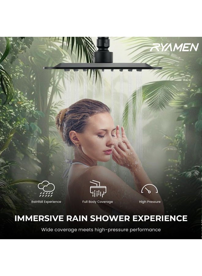 Ryamen Dual Shower Head Combo, Black 8'' High Pressure Rain/Rainfall Shower Head,5 Settings Adjustable Handheld Showers,with 15" Height Adjustable Slide Bar,Holder/59'‘ Hose - Image 2