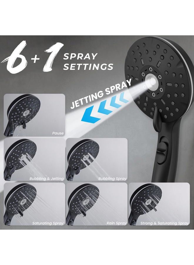 Ryamen Dual Shower Head Combo, Black 8'' High Pressure Rain/Rainfall Shower Head,5 Settings Adjustable Handheld Showers,with 15" Height Adjustable Slide Bar,Holder/59'‘ Hose - Image 5