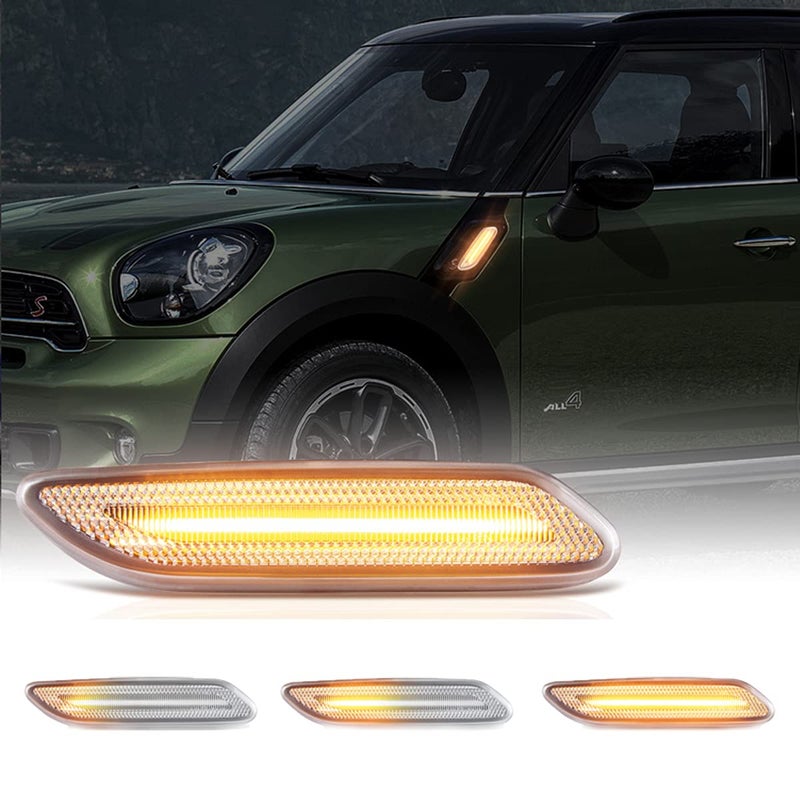 Gempro LED Front Fender Side Marker Lights Assembly Clear Lens Turn Signal Lamp Replacement for 2011-2016 MINI Cooper R60 Countryman R61 Paceman, 2 Packs - Image 1