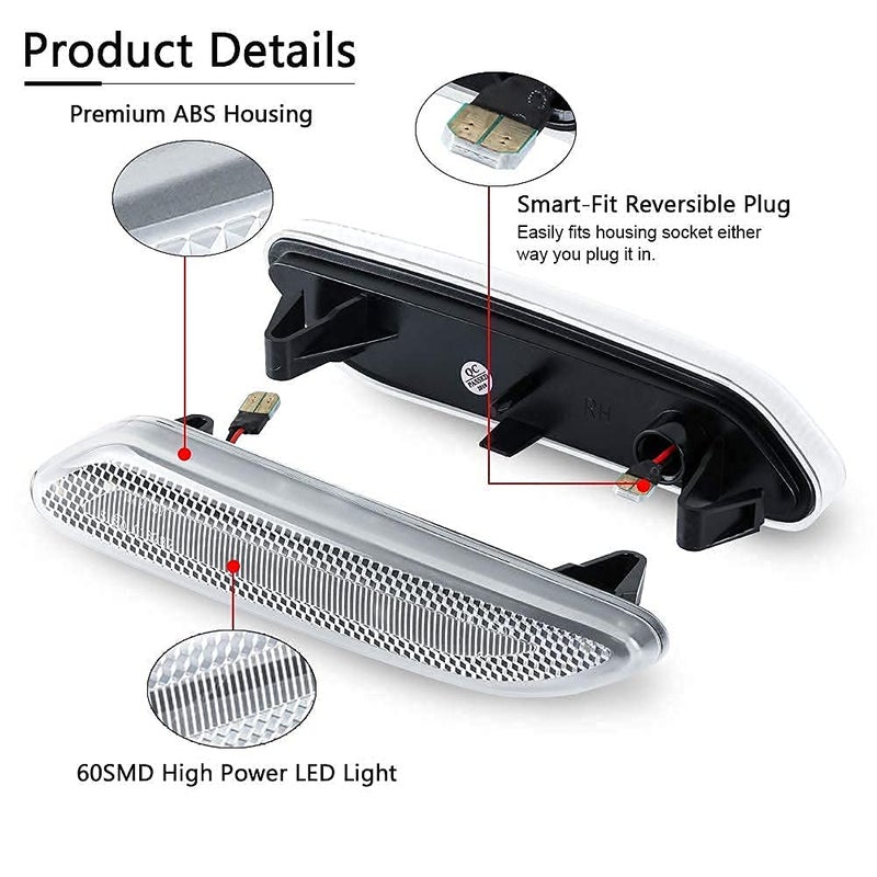 Gempro LED Front Fender Side Marker Lights Assembly Clear Lens Turn Signal Lamp Replacement for 2011-2016 MINI Cooper R60 Countryman R61 Paceman, 2 Packs - Image 5