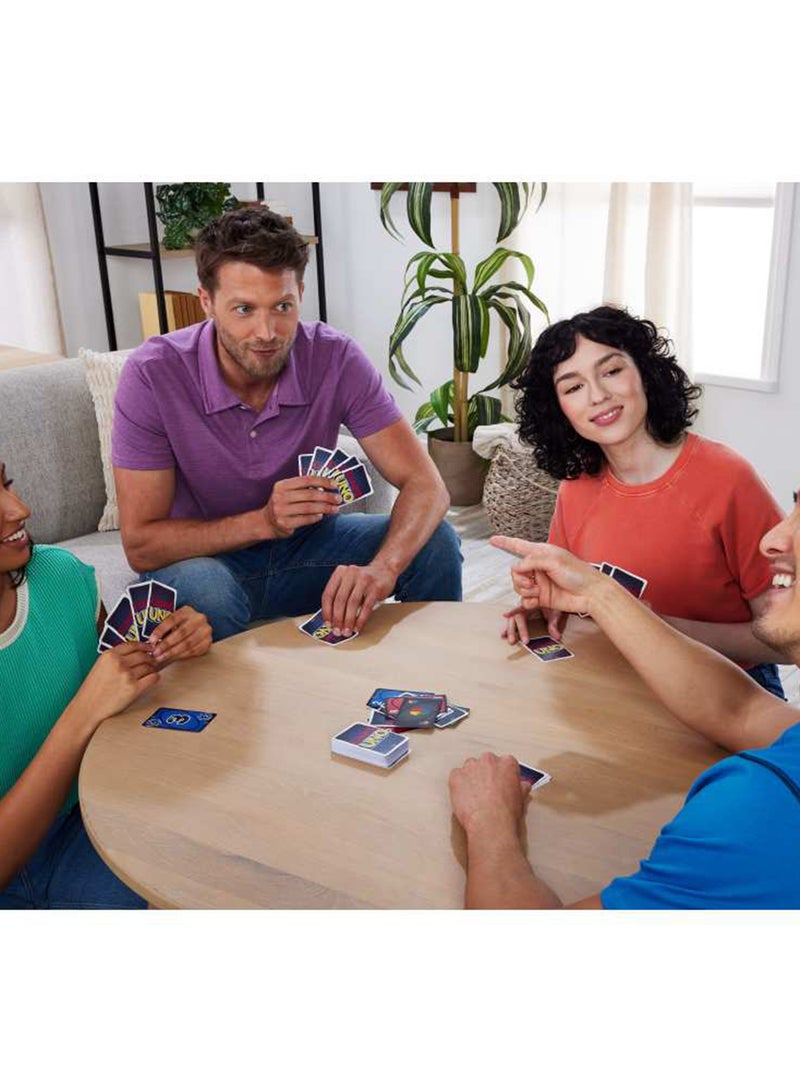 Mattel Games لعبة بطاقات UNO للكبار والأطفال والعائلات والحفلات وأمسيات الألعاب، متعة السفر، تفوق على اللاعبين الآخرين بالخداع والمكر - Image 2