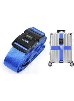 Rubik 160 Inch Cross Luggage Strap with 3 Number Password Lock, Premium Adjustable Travel Packing Belt for Bag Baggage Suitcase Safety (1 Pack) Dark Blue  - Image 1