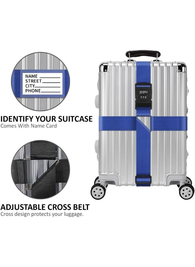 Rubik 160 Inch Cross Luggage Strap with 3 Number Password Lock, Premium Adjustable Travel Packing Belt for Bag Baggage Suitcase Safety (1 Pack) Dark Blue - Image 2