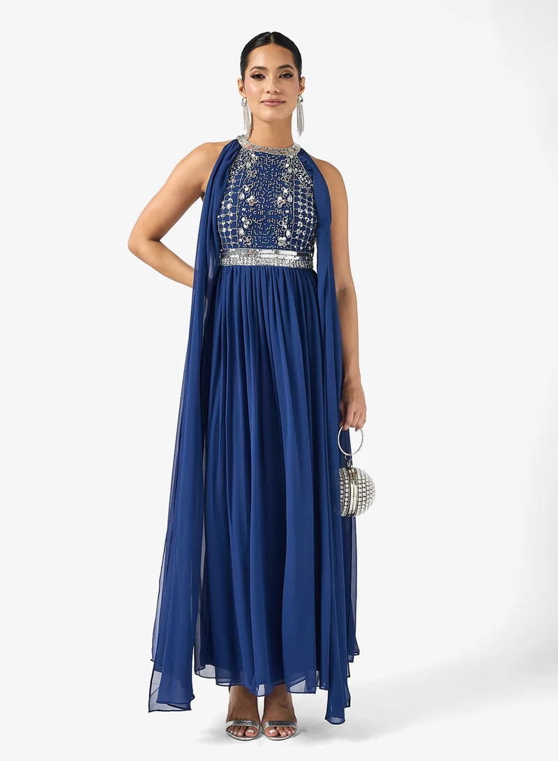 Amelia Rose Cape Sleeve Sequin Tiered Maxi Dress