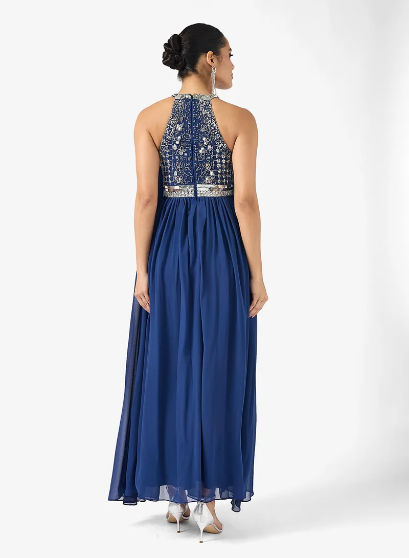 Amelia Rose Cape Sleeve Sequin Tiered Maxi Dress