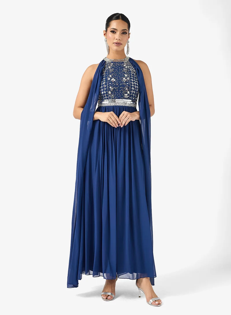 Amelia Rose Cape Sleeve Sequin Tiered Maxi Dress