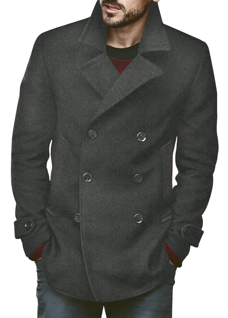 PASLTER Mens Classic Business Pea Coat Winter Warm Double Breasted Heavyweight Trench Coats - Image 1