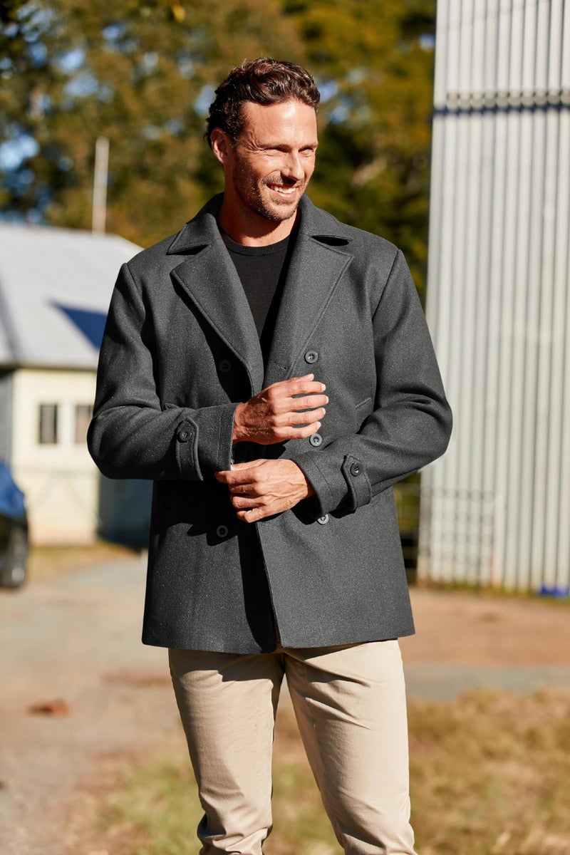 PASLTER Mens Classic Business Pea Coat Winter Warm Double Breasted Heavyweight Trench Coats - Image 2