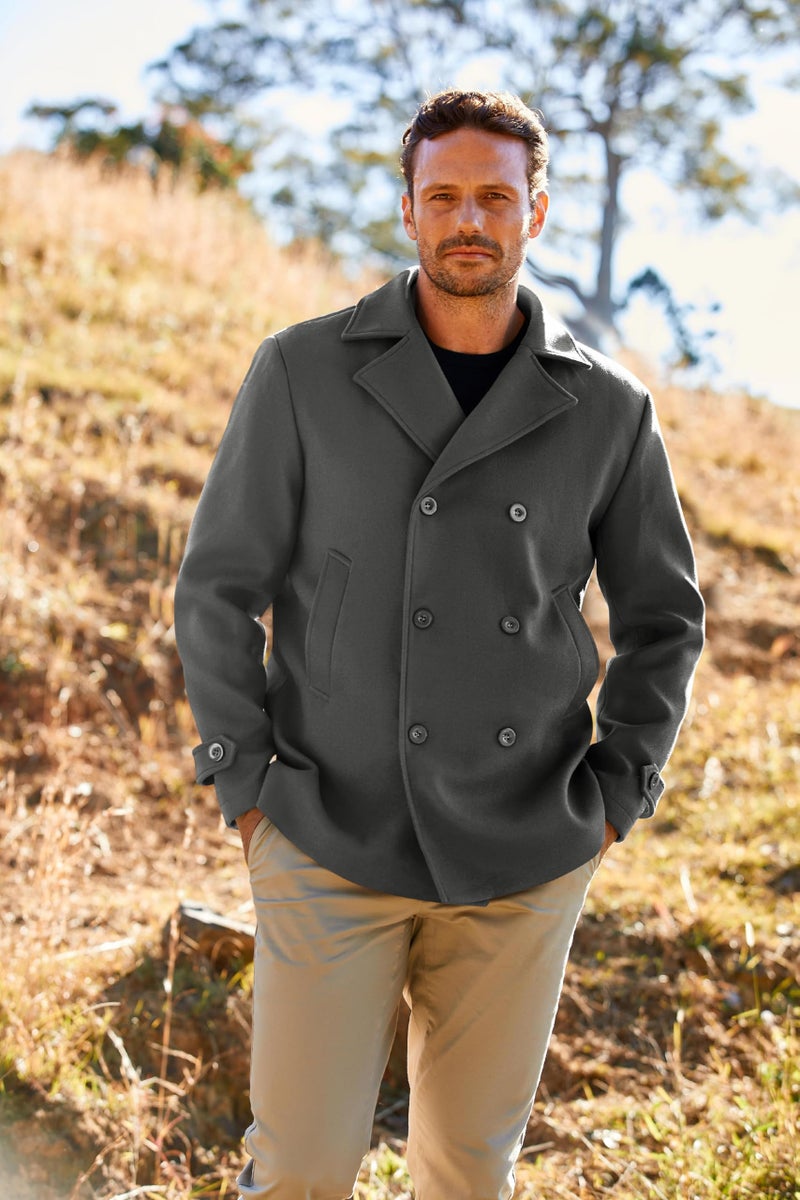 PASLTER Mens Classic Business Pea Coat Winter Warm Double Breasted Heavyweight Trench Coats - Image 3