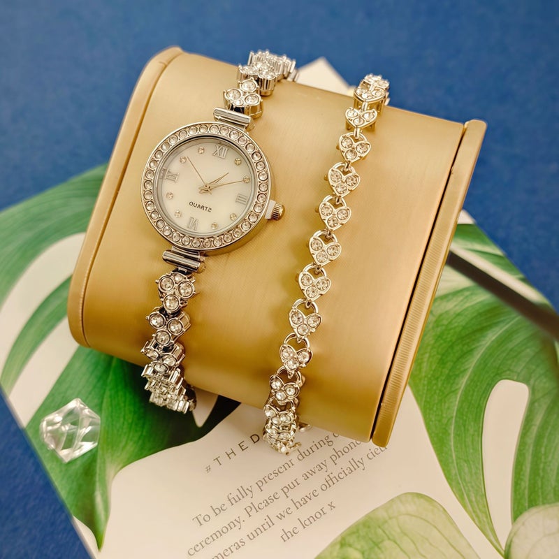 KUMO Trendy Fashion Water Crystal Alloy Steel Band Women's Quartz Watch with Decorative World Time Display - Image 1