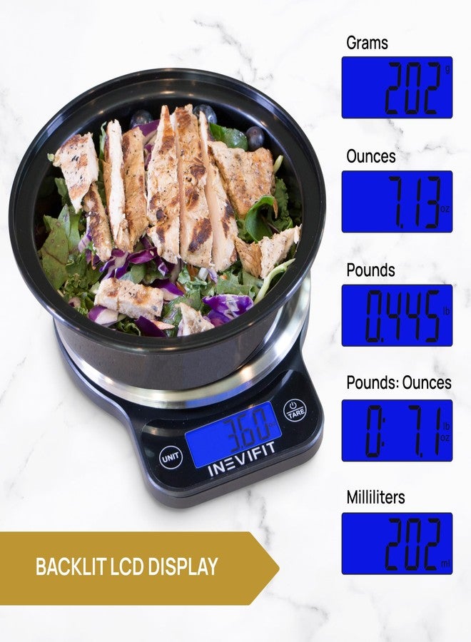 INEVIFIT Digital Kitchen Scale, Highly Accurate Multifunction Food Scale 13 lbs 6kgs Max, Clean Modern Black with Premium Stainless Steel Finish. Includes Batteries - Image 4