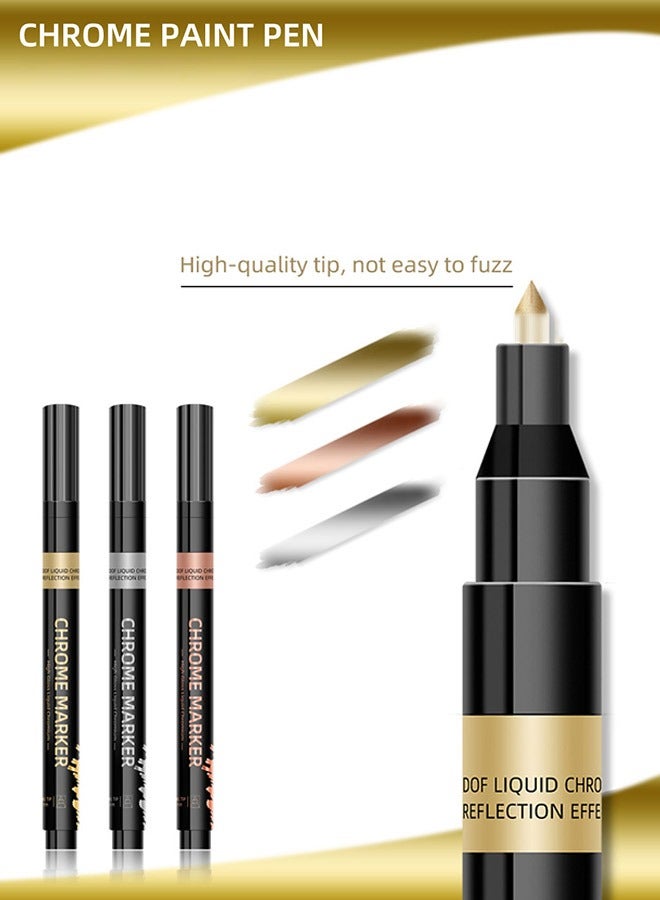 ZAFRA 3 Pack Mirror Chrome Markers Set, Permanent Marker DIY Nail Art Pen - Gold, Silver, Bronze for DIY Crafts, Decorative Surfaces, Resin Supplies, Metal, Plastic, Glass Painting | Quick-Dry - Image 1