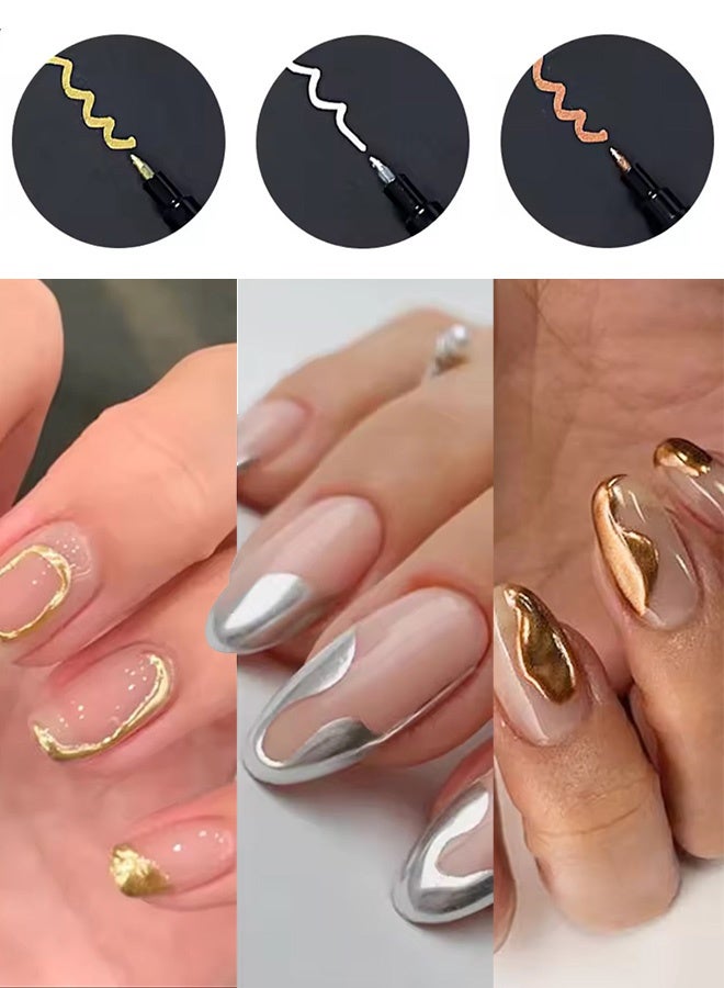 ZAFRA 3 Pack Mirror Chrome Markers Set, Permanent Marker DIY Nail Art Pen - Gold, Silver, Bronze for DIY Crafts, Decorative Surfaces, Resin Supplies, Metal, Plastic, Glass Painting | Quick-Dry - Image 2