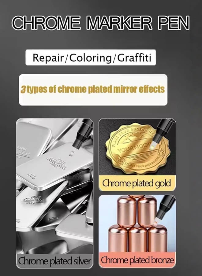 ZAFRA 3 Pack Mirror Chrome Markers Set, Permanent Marker DIY Nail Art Pen - Gold, Silver, Bronze for DIY Crafts, Decorative Surfaces, Resin Supplies, Metal, Plastic, Glass Painting | Quick-Dry - Image 5