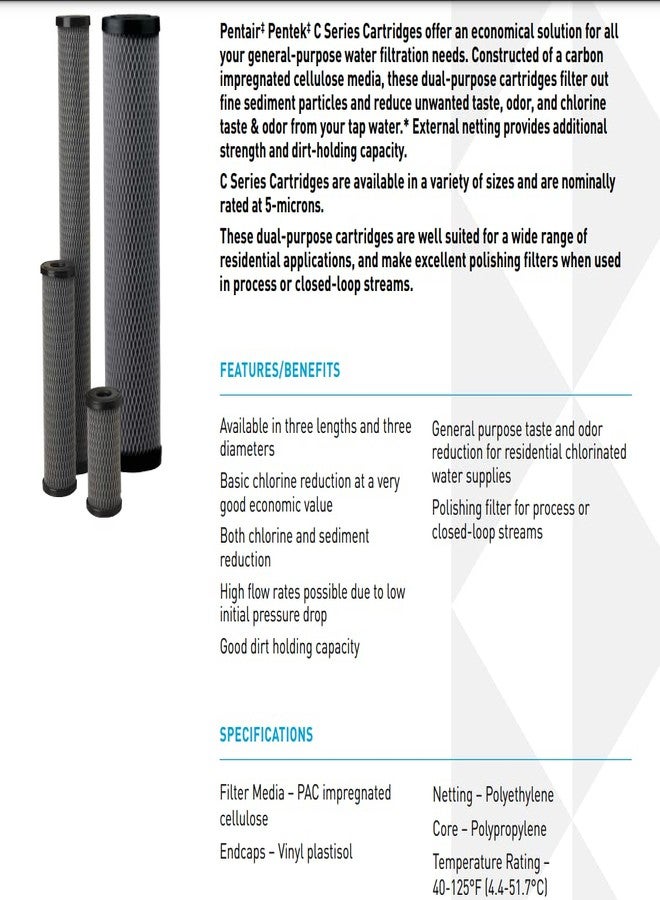 Pentek Pentair Pentek C1-20 Carbon Water Filter, 20-Inch, Whole House Dual Purpose Powdered Activated Carbon-Impregnated Cellulose Replacement Cartridge, 20" x 2.5", 5 Micron - Image 2