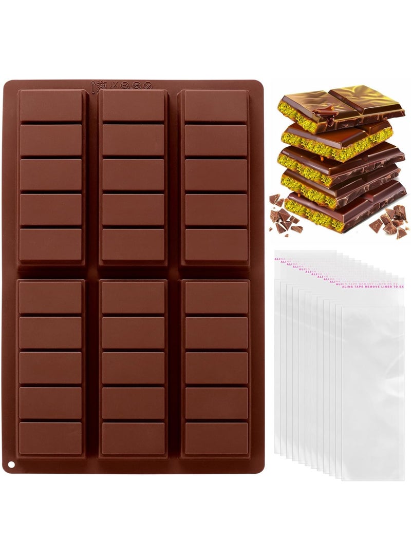 Chocolate Bar Mold, Silicone Thick Chocolate Bar Mold for Stuffed Bar, with 100pcs Storage Bags，Brown 10 x 6.6 Inch - Image 1