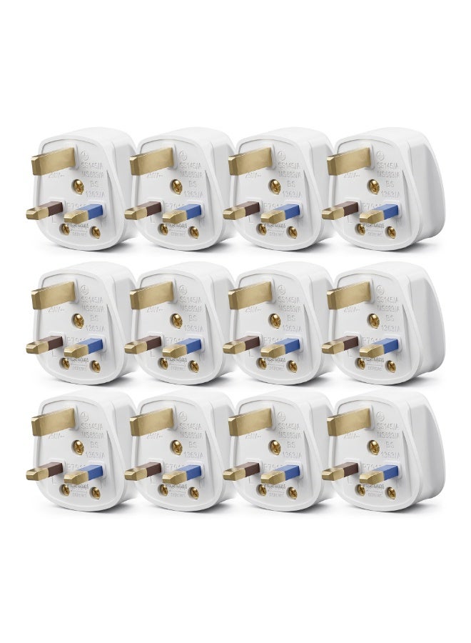 Duravel UK Fused 13 Amp White Mains 3 Pin Household Plugs (Pack of 12) - Image 1