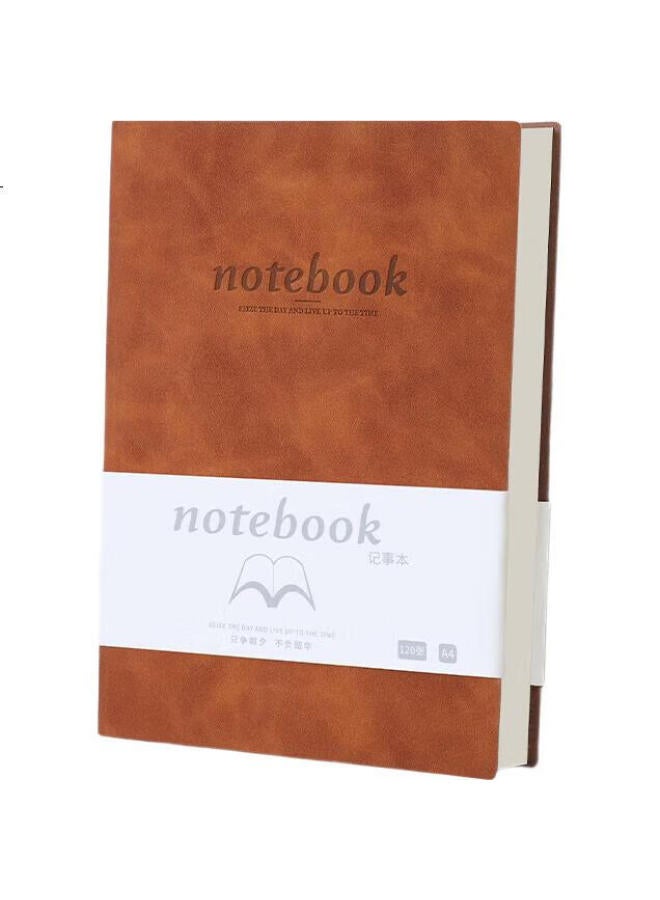 Jiaranheng Business Soft Sheepskin Leather Notebook A4 Thick Large Soft Leather Surface Notepad Notebook Stationery High-Value Work Log Meeting Record Book Customizable Brown - Image 1