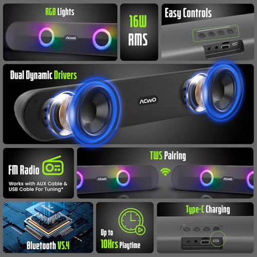 ACwO CARNIwAL 313 | 16W RMS Output | Dual Powerful Speakers | 10Hrs Music Playtime | TWS Function for Multi-Unit Pairing | Dynamic RGB Lights (Black) - Image 3
