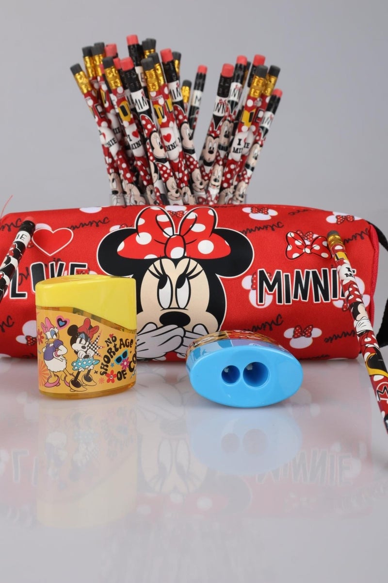 Disney Dekomus Licensed Minnie Mouse Pencil Bag and 2 Pencils with Erasers and Sharpener Set - Image 3