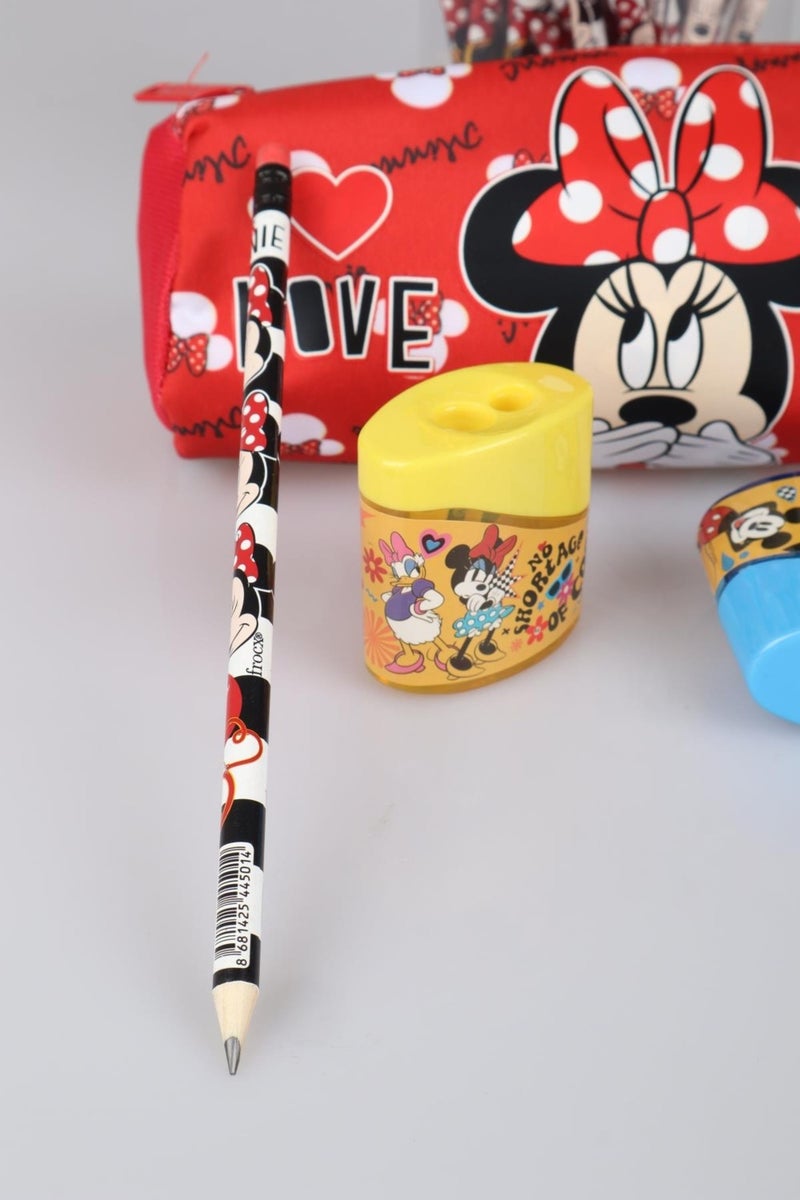 Disney Dekomus Licensed Minnie Mouse Pencil Bag and 2 Pencils with Erasers and Sharpener Set - Image 2