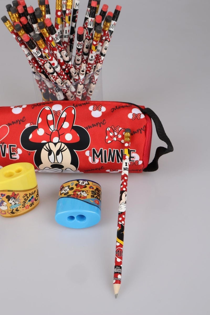 Disney Dekomus Licensed Minnie Mouse Pencil Bag and 2 Pencils with Erasers and Sharpener Set - Image 4