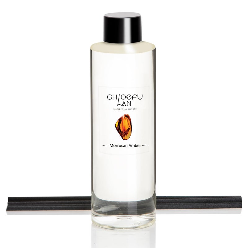 Chloefu LAN Morrocan Amber Scented Oil Diffuser Refill 6.76 fl oz Natural Essential Oil - Best for Home Bathroom Shelf Decor, 0% Alcohol, Unique Blend to Promote Sleep & Relieve Stress - Image 1