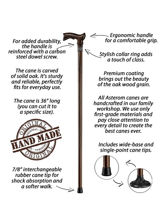 Asterom Handcrafted Ergonomic Wooden Walking Cane for Men and Women - Stylish Men's Oak Wood Cane - Fashionable Walking Stick (Walnut) - Image 3