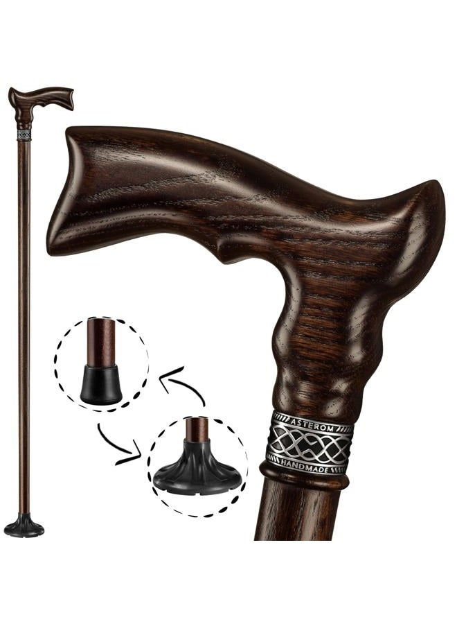 Asterom Handcrafted Ergonomic Wooden Walking Cane for Men and Women - Stylish Men's Oak Wood Cane - Fashionable Walking Stick (Walnut) - Image 1
