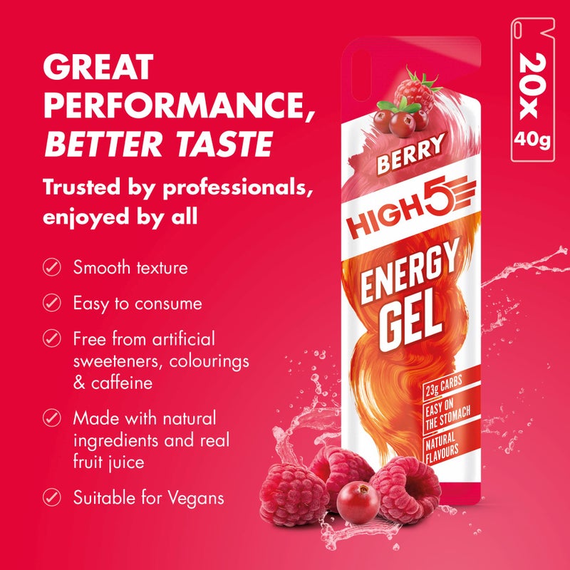 High5 Energy Gels - Quick Release Sports Gels to Power Muscles for Peak Performance - Natural Fruit Juice & Caffeine-Free - On The Go Energy Boost for Running, Cycling and Endurance (Berry, 20 x 40g) - Image 4
