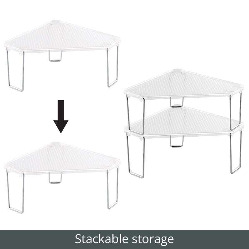 mDesign Plastic/Steel Corner Stackable Rack, Storage Organizer Shelf for Bathroom, Vanity, Countertop, Sink, Cabinet, Holds Makeup, Shower Accessories, Ligne Collection - 2 Pack - Clear - Image 5