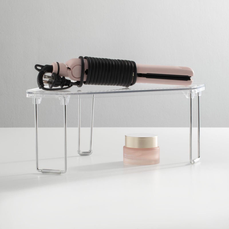 mDesign Plastic/Steel Corner Stackable Rack, Storage Organizer Shelf for Bathroom, Vanity, Countertop, Sink, Cabinet, Holds Makeup, Shower Accessories, Ligne Collection - 2 Pack - Clear - Image 3