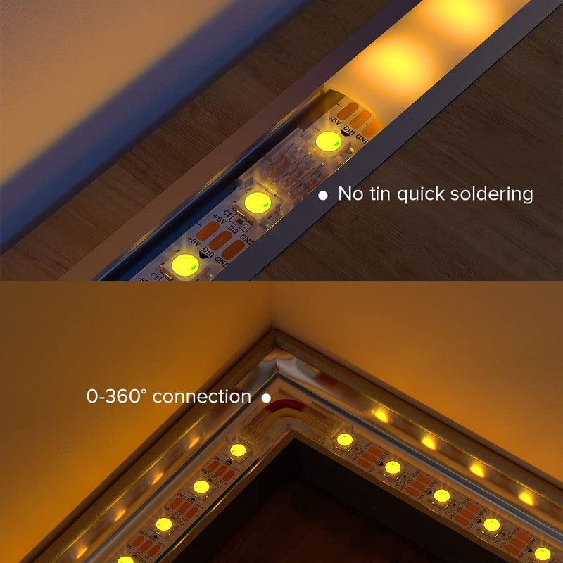 BTF-LIGHTING 3 Pin 10mm 0.39in Width Transparent Connector Kit,4xGapless Solderless 8PCS Corner Connectors,4PCS 5.9in Long 22AWG Extension Wires,Support WS2812B WS2811 SK6812 SMD LED Strips - Image 3