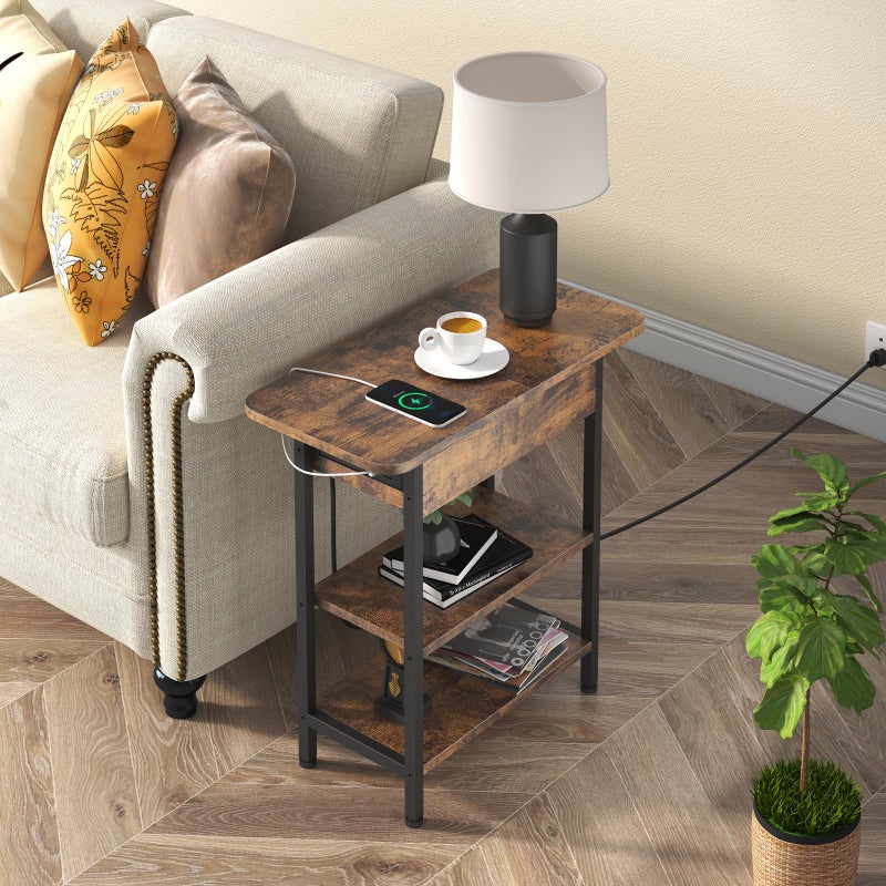 LIDYUK End Table with Charging Station, Flip Top Side Table with USB Ports and Outlets, Nightstand for Small Spaces, Bedside Tables with Storage Shelf for Living Room, Bedroom, Brown - Image 2