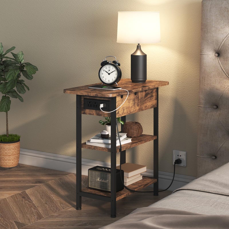 LIDYUK End Table with Charging Station, Flip Top Side Table with USB Ports and Outlets, Nightstand for Small Spaces, Bedside Tables with Storage Shelf for Living Room, Bedroom, Brown - Image 5
