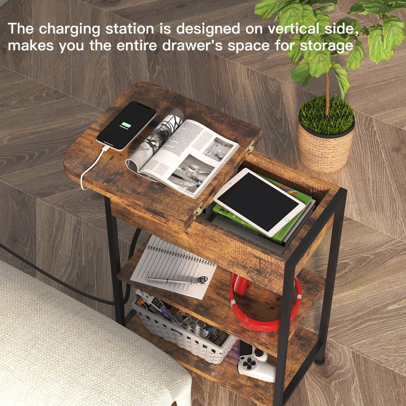 LIDYUK End Table with Charging Station, Flip Top Side Table with USB Ports and Outlets, Nightstand for Small Spaces, Bedside Tables with Storage Shelf for Living Room, Bedroom, Brown - Image 3