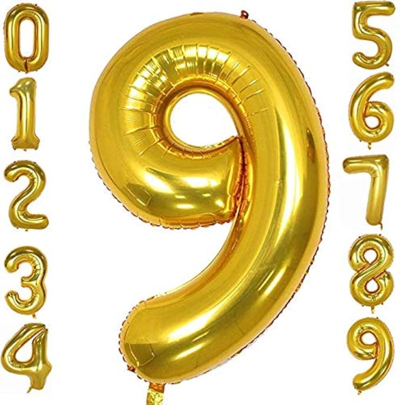 Party Time BATYCAB Number Balloons 16inch Inflatable Foil Helium Numbers 09 for Special Occasions Birthday Wedding Engagement Anniversary New Year Graduation Party Decorations 9 Gold - Image 2