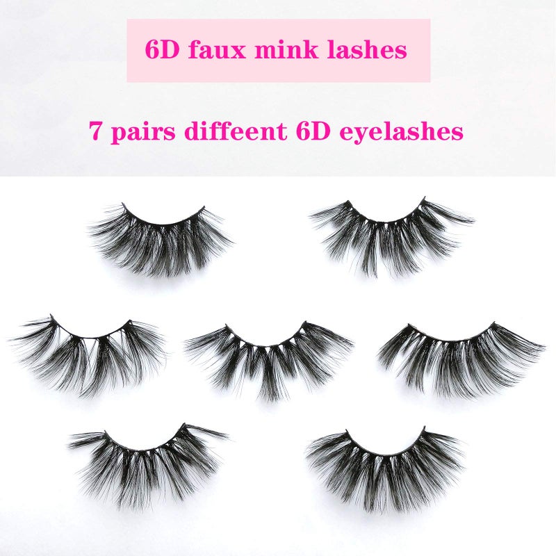 MIKIWI 25mm Faux Mink Lashes, 6D lashes, Faux Mink Eyelashes, Dramatic Lashes, 7 Pairs Fluffy Mink Lashes, 25 mm Lashes for Halloween Party - Image 2