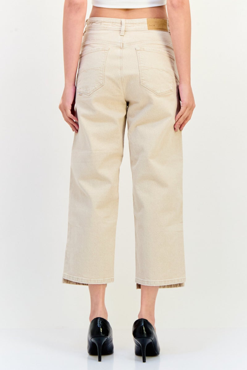 SALSA Women Cropped Straight Fit Washed Stretchable Jeans, Beige  - Image 3