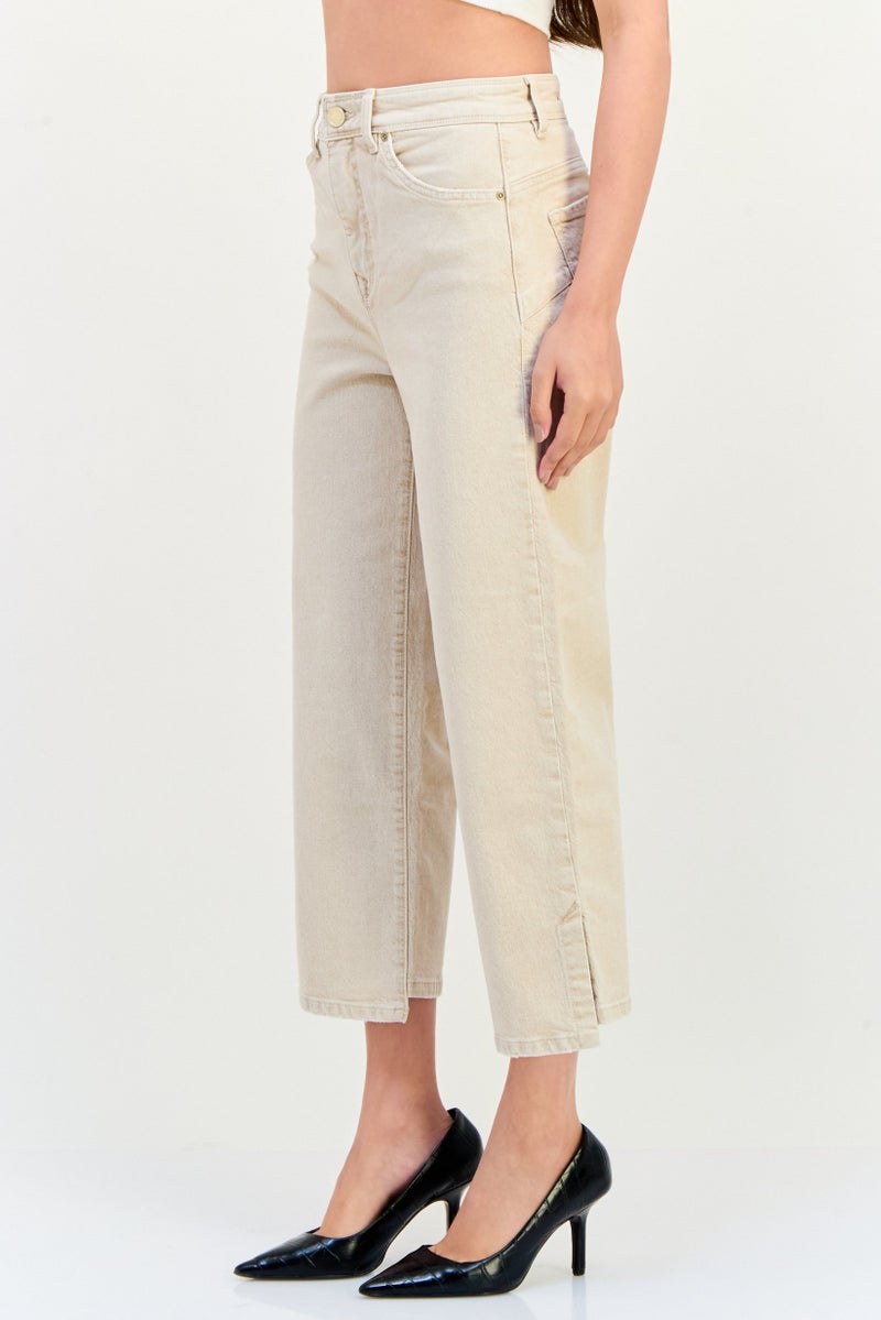 SALSA Women Cropped Straight Fit Washed Stretchable Jeans, Beige  - Image 4