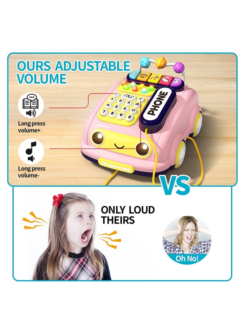 SYOSI MAKINGTEC Baby Phone Toy,Cartoon Simulated Landline Smartphone Drag Function Call Play Piano Early Education Music Learn,with Light Parent-Child Interactive Toy Gift Game Boy Girl Early Education Gift - Image 2