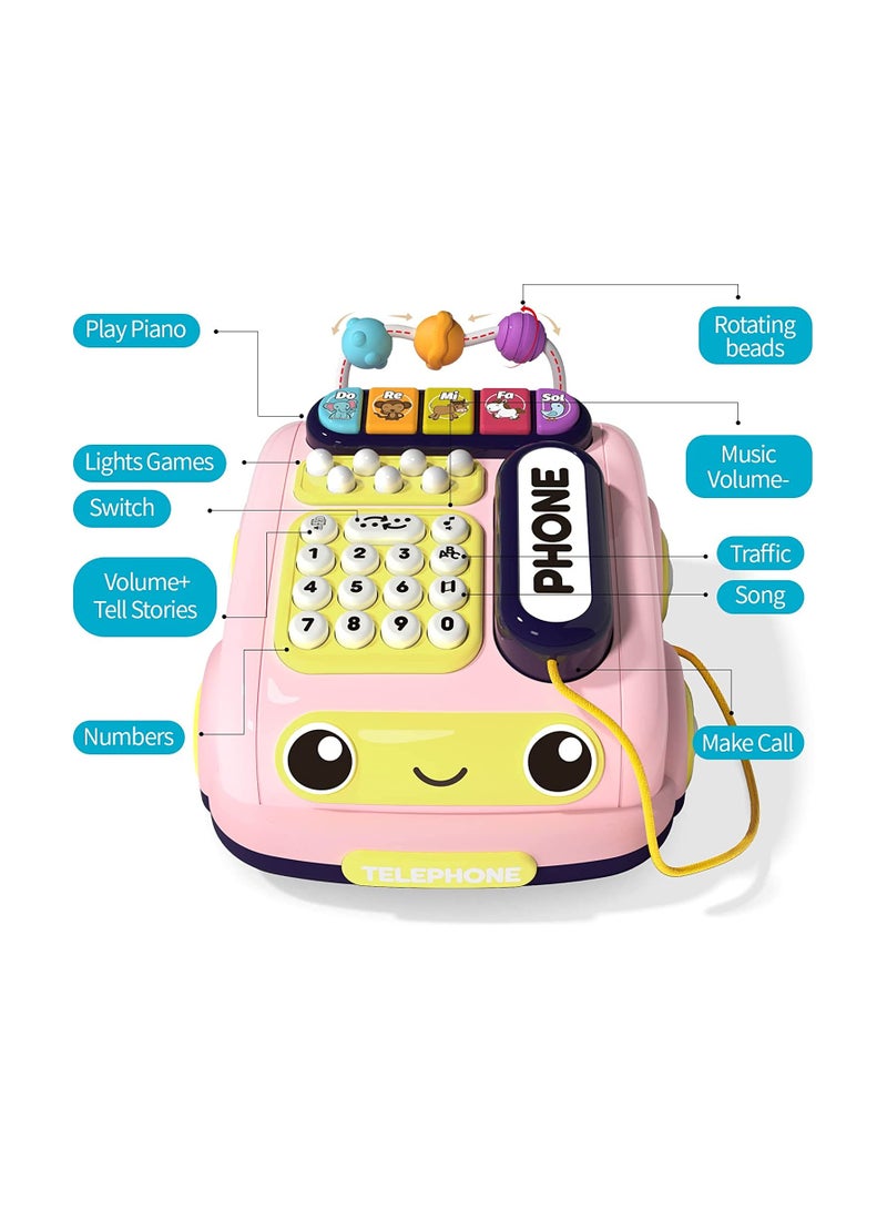 SYOSI MAKINGTEC Baby Phone Toy,Cartoon Simulated Landline Smartphone Drag Function Call Play Piano Early Education Music Learn,with Light Parent-Child Interactive Toy Gift Game Boy Girl Early Education Gift - Image 5