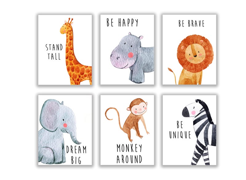 Throwback Traits Safari Nursery Decor - Baby Room Decor Animal Pictures for Nursery, Safari Decor, Baby Wall Decor, Nursery Wall Decor, Nursery Wall Art for Boys and Girls, Set of 6 â€“ 8x10 (Safari) - Image 1