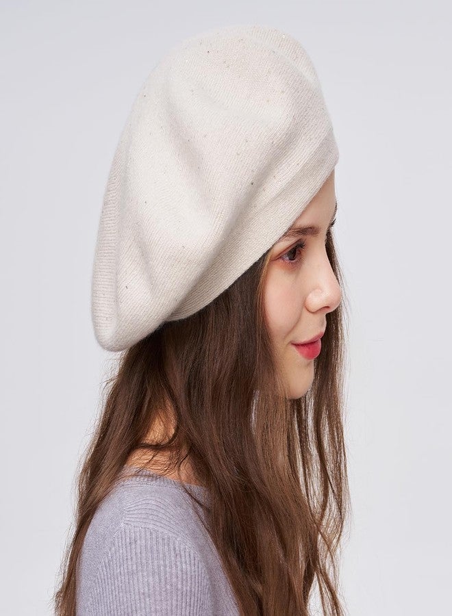 SOMALER Beret Hats for Women Wool Knit French Beret Solid Color Sparkles Winter Autumn Hats - Image 3
