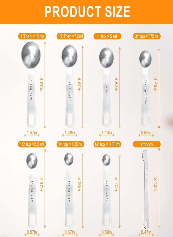 Obsoorth Stainless Steel Measuring Spoons Set of 8 Markings Metal Teaspoon & Tablespoon Measuring Spoons Safe Heavy Duty Engraved Kitchen Gadgets for Baking, Cooking for Dry & Liquid Ingredients - Image 2