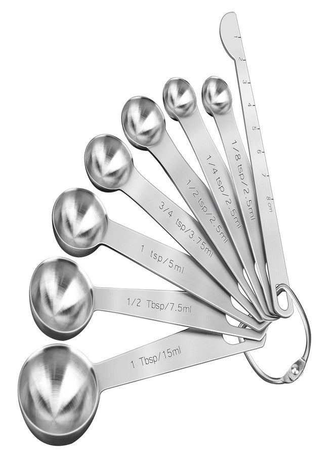 Obsoorth Stainless Steel Measuring Spoons Set of 8 Markings Metal Teaspoon & Tablespoon Measuring Spoons Safe Heavy Duty Engraved Kitchen Gadgets for Baking, Cooking for Dry & Liquid Ingredients - Image 1