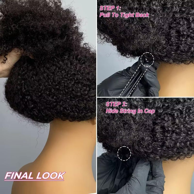 ISEE V Part Wig Human Hair Kinky Curly for Black Women Human Hair Glueless V Part Human Hair Glueless Wig With Elastic Drawstring Kinky Curly Human Hair Wig Beginner Friendly (18 inch) - Image 5