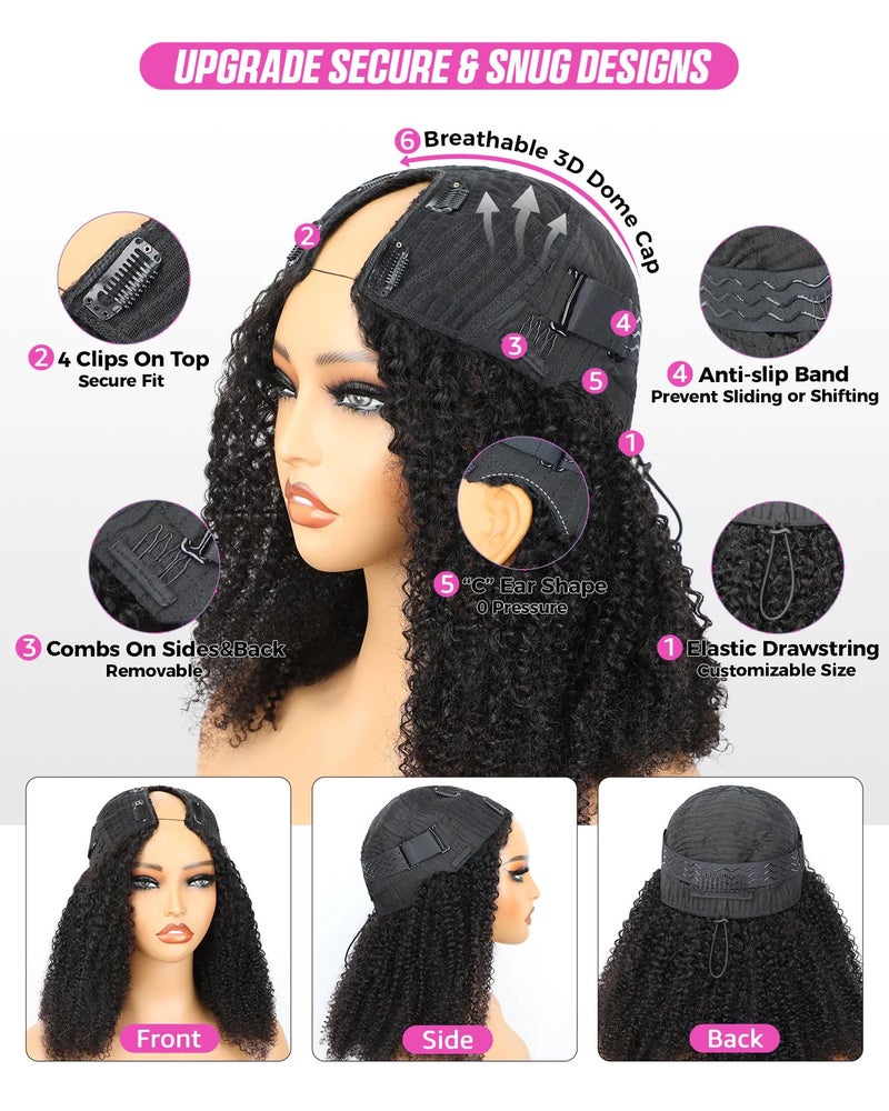 ISEE V Part Wig Human Hair Kinky Curly for Black Women Human Hair Glueless V Part Human Hair Glueless Wig With Elastic Drawstring Kinky Curly Human Hair Wig Beginner Friendly (18 inch) - Image 4