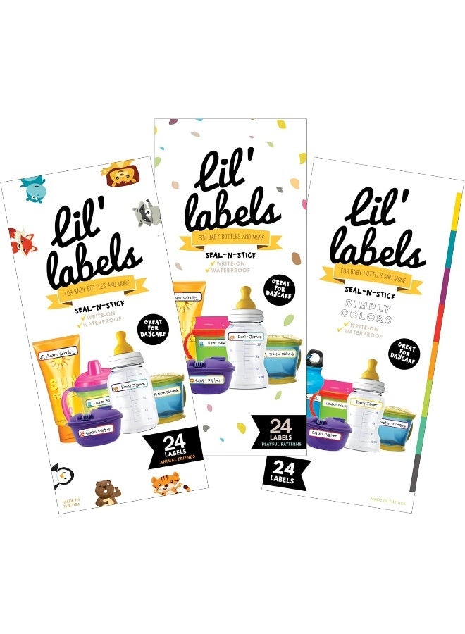 Lil' Labels Bottle Write-On, Waterproof Self-Laminating for Baby Bottles for Daycare, Dishwasher-Safe (Variety Set of 3) - Image 1